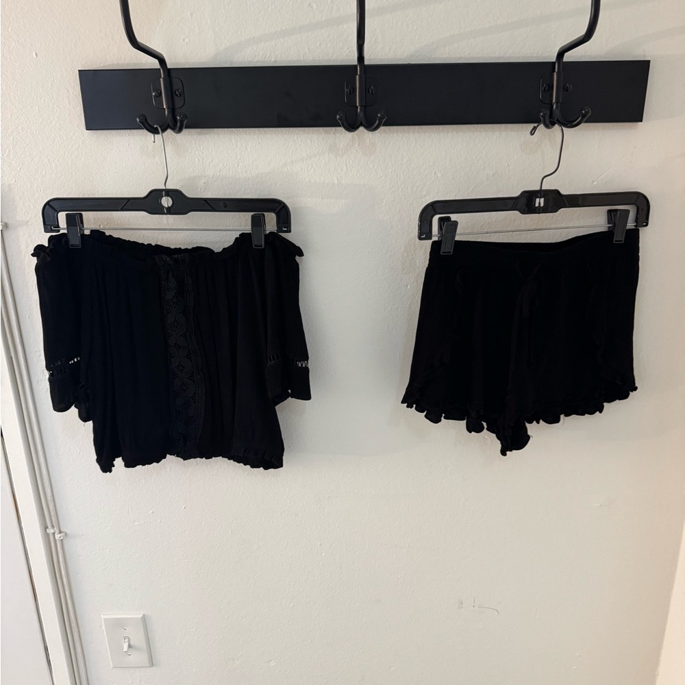 Bird Vine Black beachy shorts set size S M.Fredric LA